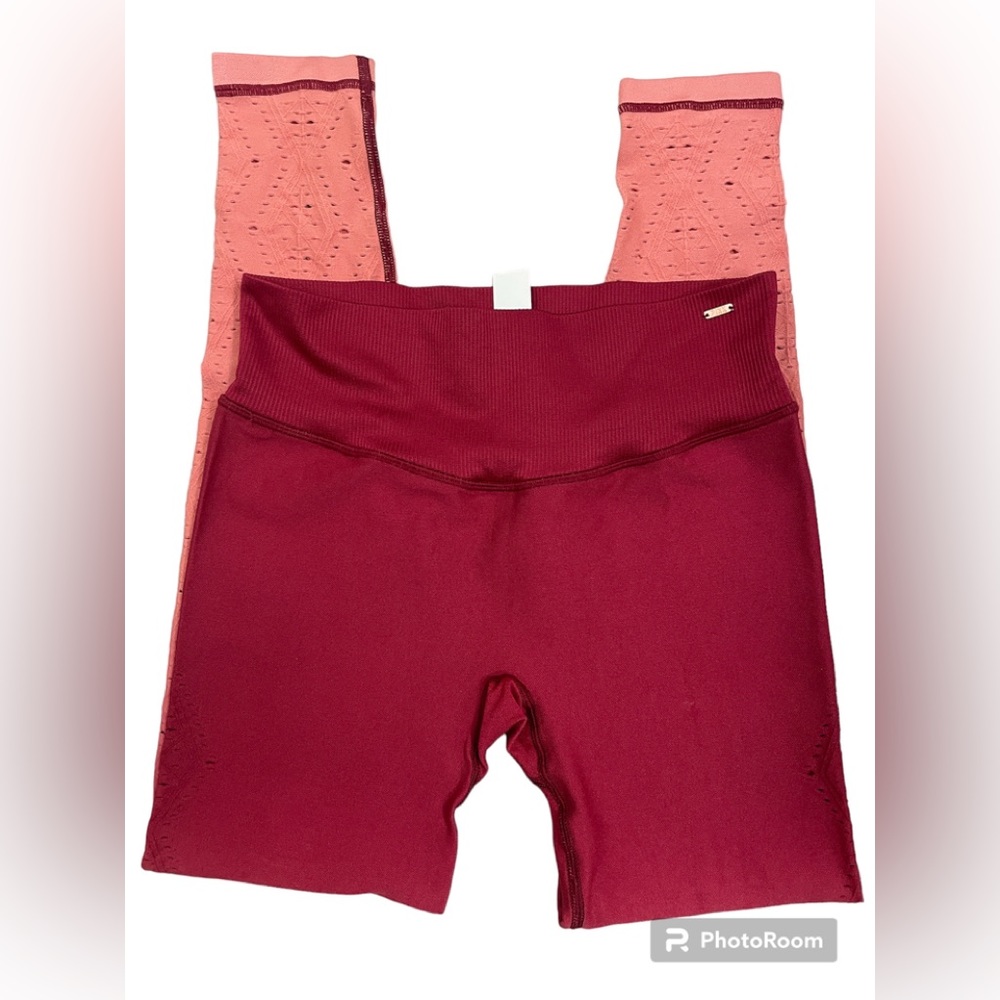 Pink Active RED TO Coral Ombré Lasercut Leggings Sz(S)